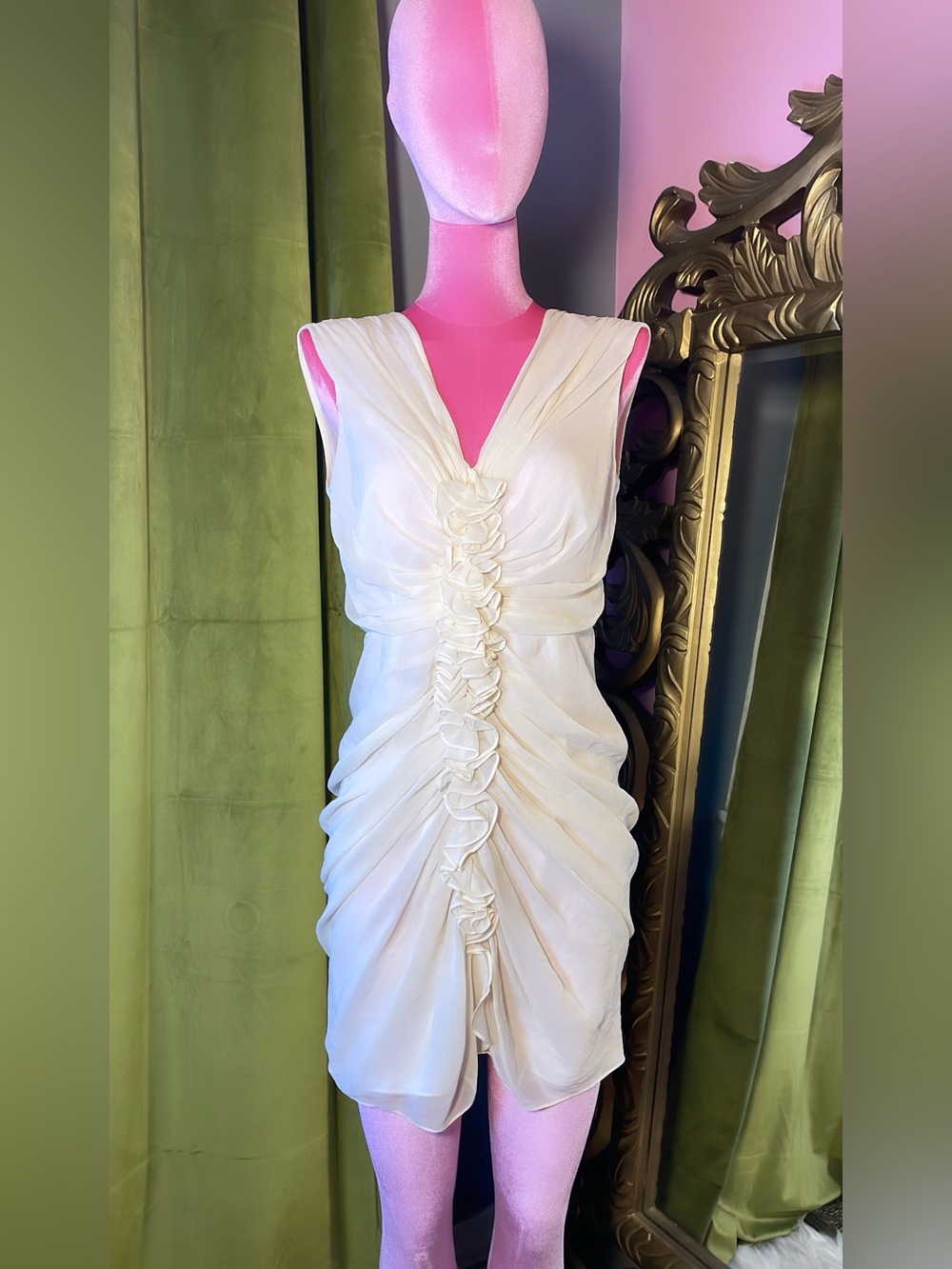 Paul & Joe Cream Ruched V-Neck Mini Dress